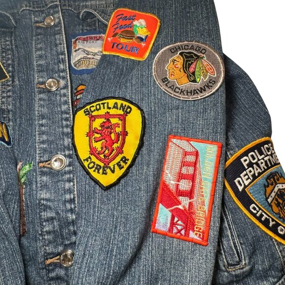 Denim Jacket Patches Route 66 Queen Band Travel USA Rock Boho Trucker Sz L - Picture 14 of 16
